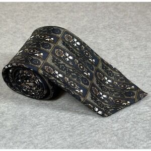 Adolfo XL Vintage Tie Geometric Floral Blue Brown Polyester 64x3.75in